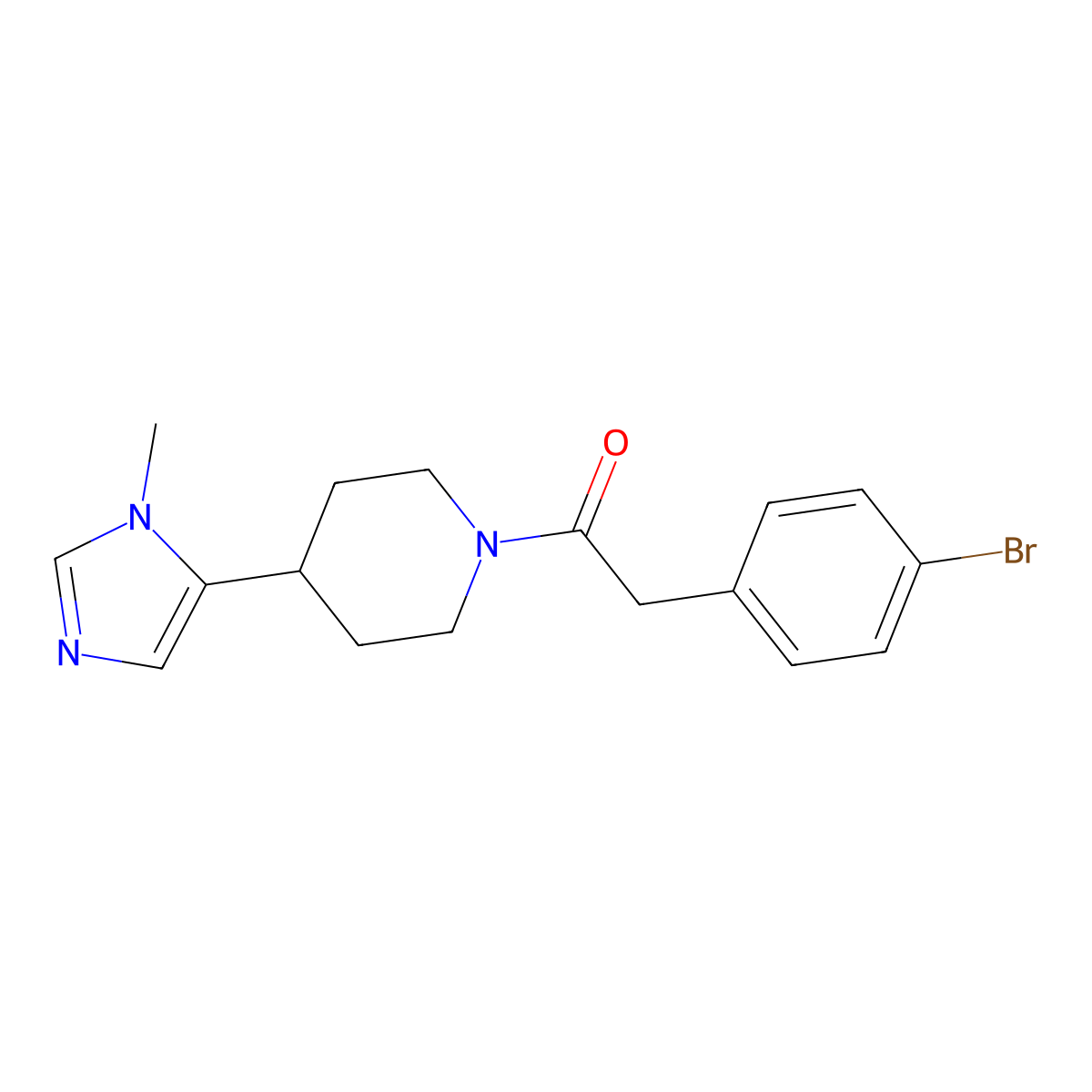 2-(4-bromophenyl)-1-[4-(1-methyl-1H-imidazol-5-yl)piperidin-1-yl]ethan-1-one molecular structure, CAS 2309538-44-9