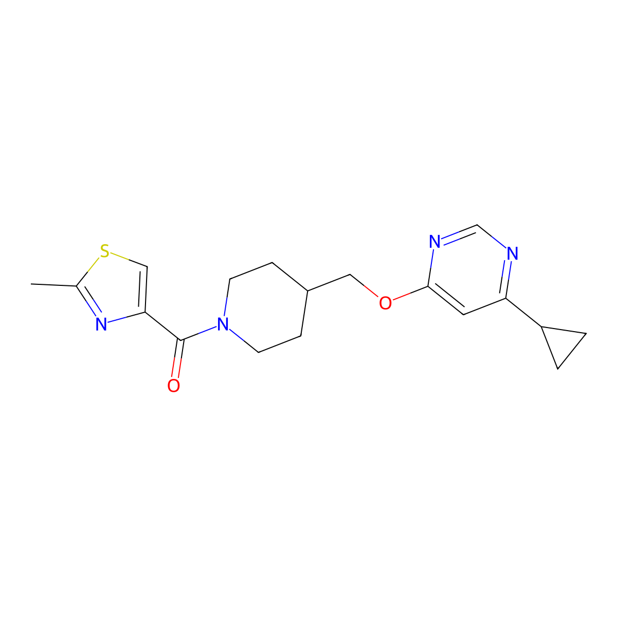 4-Cyclopropyl-6-{[1-(2-methyl-1,3-thiazole-4-carbonyl)piperidin-4-yl]methoxy}pyrimidine molecular structure, CAS 2309538-64-3