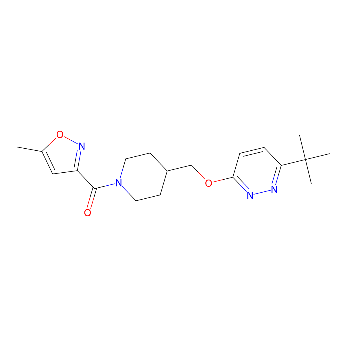 3-Tert-butyl-6-{[1-(5-methyl-1,2-oxazole-3-carbonyl)piperidin-4-yl]methoxy}pyridazine molecular structure, CAS 2309538-80-3