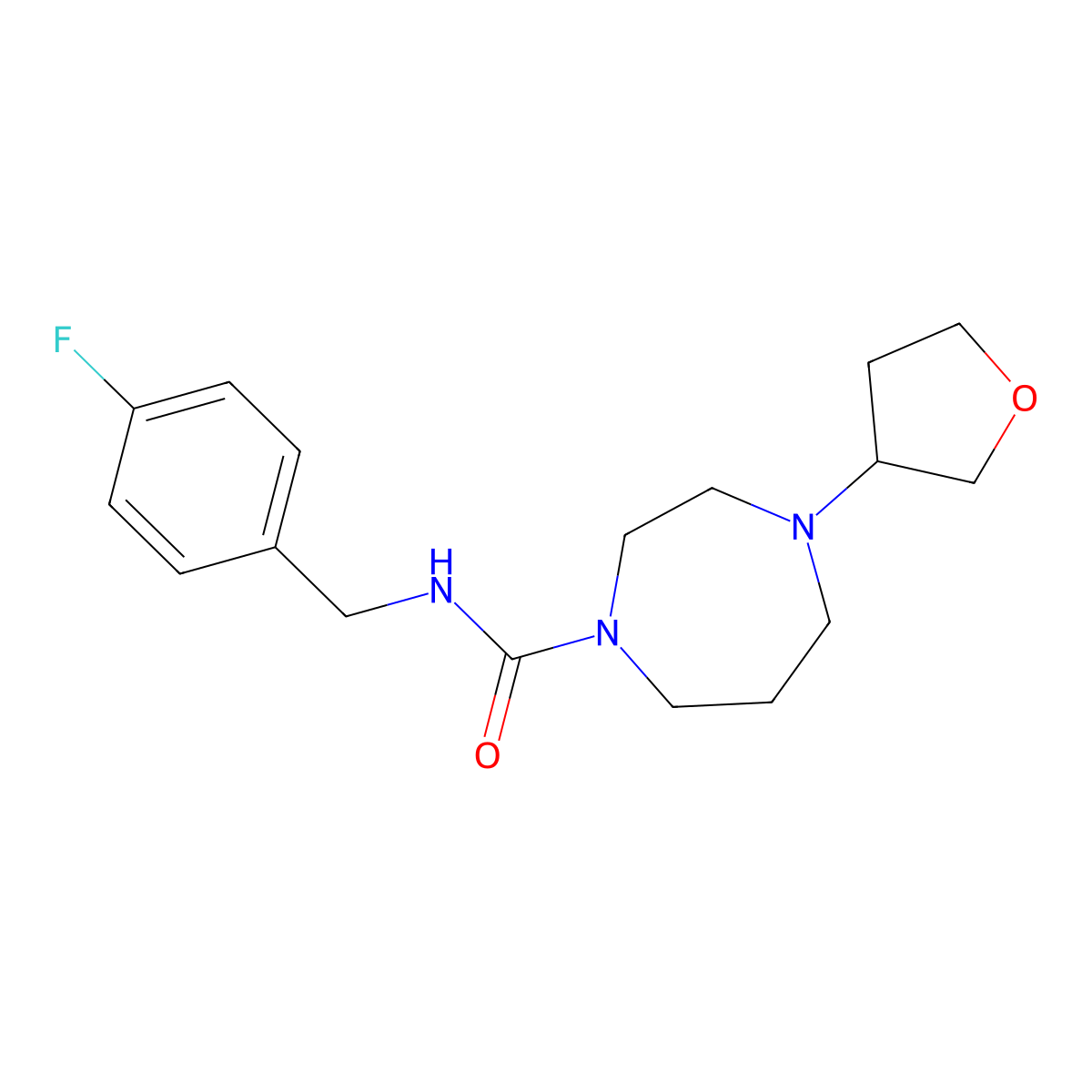 N-[(4-fluorophenyl)methyl]-4-(oxolan-3-yl)-1,4-diazepane-1-carboxamide molecular structure, CAS 2309538-83-6
