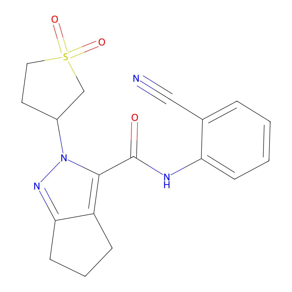 N-(2-cyanophenyl)-2-(1,1-dioxidotetrahydrothiophen-3-yl)-2,4,5,6-tetrahydrocyclopenta[c]pyrazole-3-carboxamide molecular structure, CAS 2309538-99-4