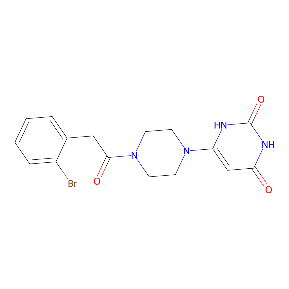 6-{4-[2-(2-Bromophenyl)acetyl]piperazin-1-yl}-1,2,3,4-tetrahydropyrimidine-2,4-dione molecular structure, CAS 2309539-30-6