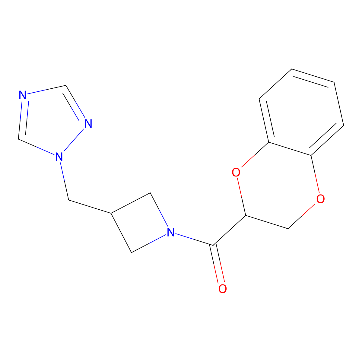 (3-((1H-1,2,4-triazol-1-yl)methyl)azetidin-1-yl)(2,3-dihydrobenzo[b][1,4]dioxin-2-yl)methanone molecular structure, CAS 2309539-39-5