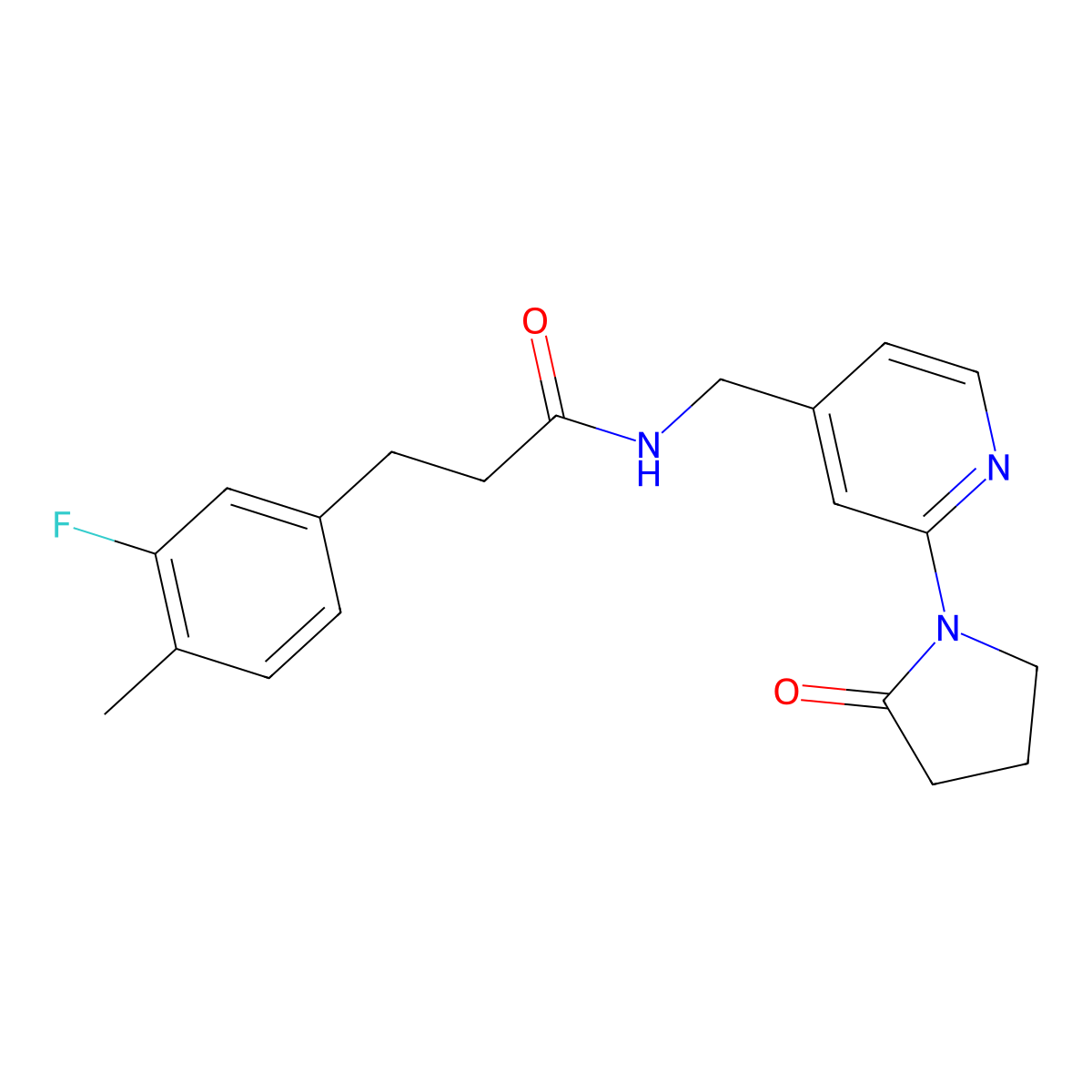 3-(3-fluoro-4-methylphenyl)-N-{[2-(2-oxopyrrolidin-1-yl)pyridin-4-yl]methyl}propanamide molecular structure, CAS 2309539-67-9