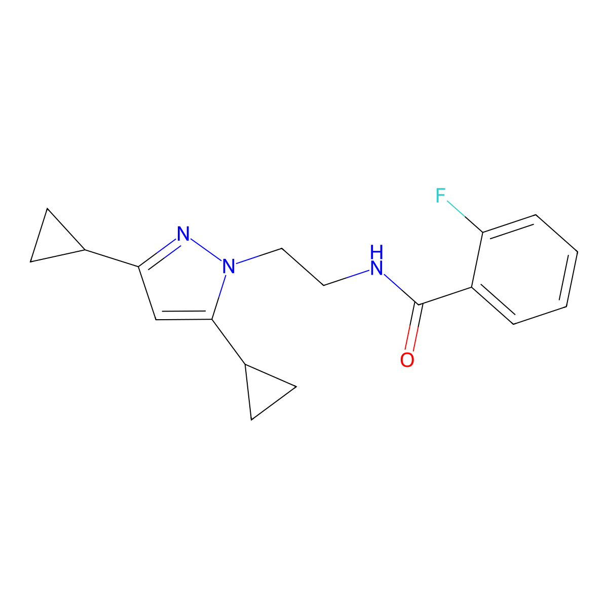 N-[2-(3,5-dicyclopropyl-1H-pyrazol-1-yl)ethyl]-2-fluorobenzamide molecular structure, CAS 2309539-73-7