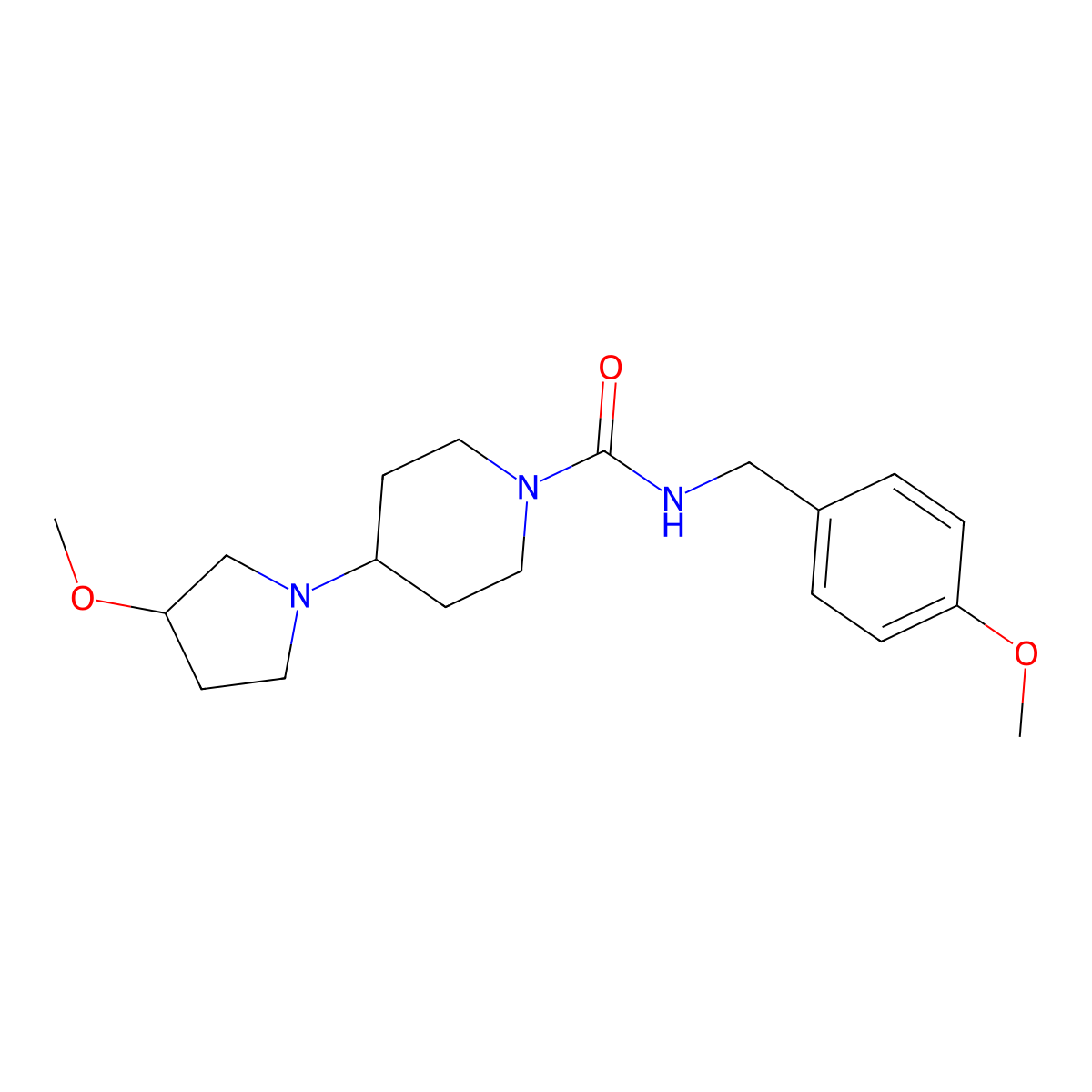 N-[(4-methoxyphenyl)methyl]-4-(3-methoxypyrrolidin-1-yl)piperidine-1-carboxamide molecular structure, CAS 2309539-82-8