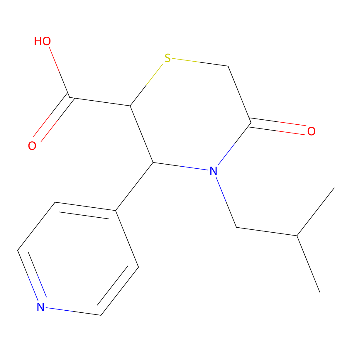 (2S,3R)-4-(2-methylpropyl)-5-oxo-3-(pyridin-4-yl)thiomorpholine-2-carboxylic acid molecular structure, CAS 2309541-50-0