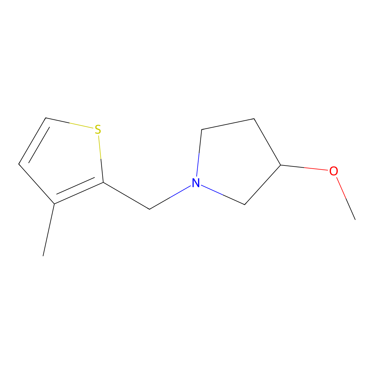 3-Methoxy-1-[(3-methylthiophen-2-yl)methyl]pyrrolidine molecular structure, CAS 2309541-82-8