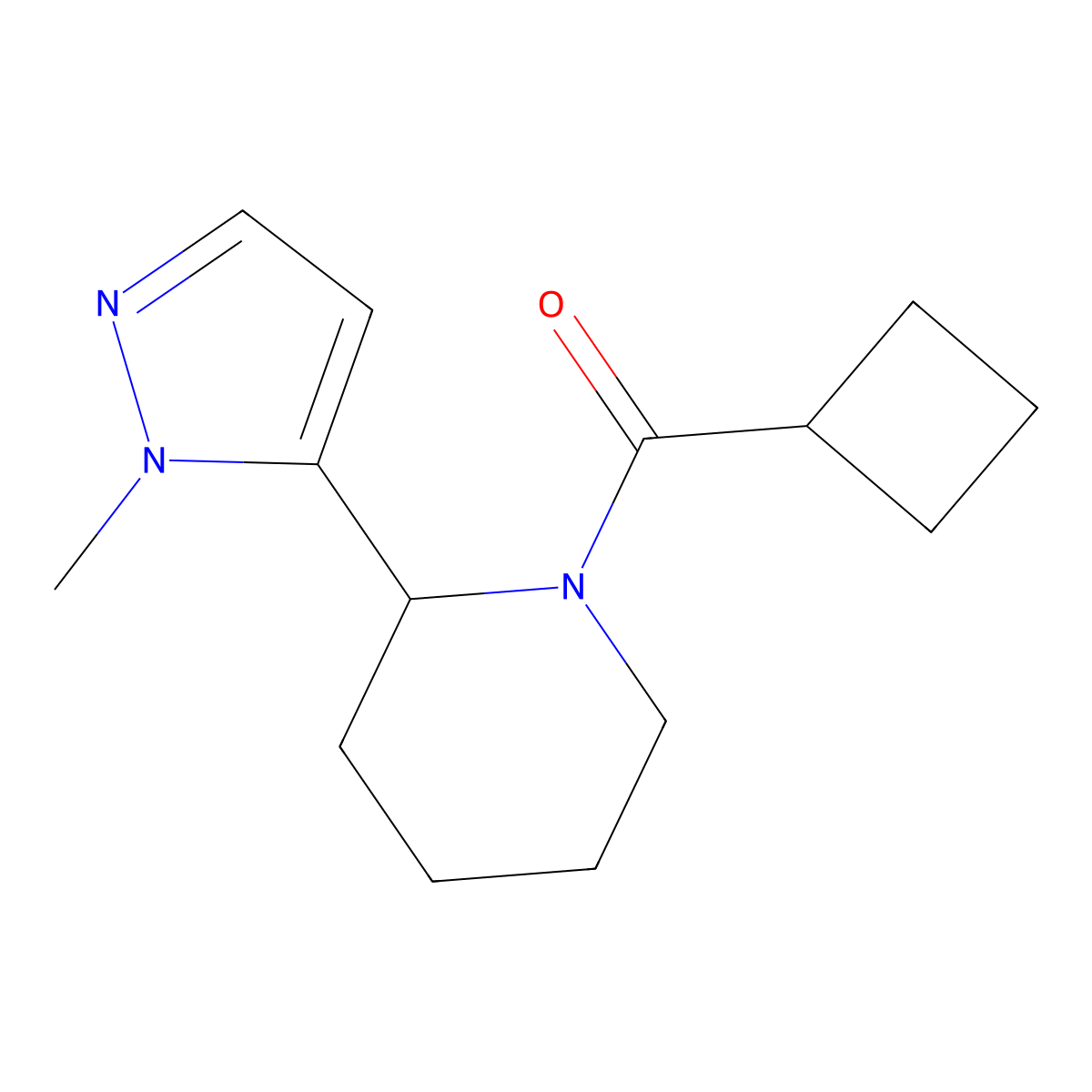 1-cyclobutanecarbonyl-2-(1-methyl-1H-pyrazol-5-yl)piperidine molecular structure, CAS 2309542-37-6