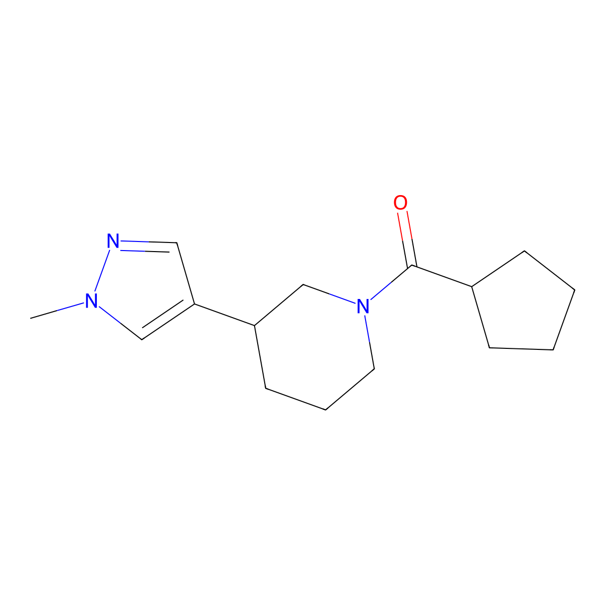 1-cyclopentanecarbonyl-3-(1-methyl-1H-pyrazol-4-yl)piperidine molecular structure, CAS 2309542-60-5