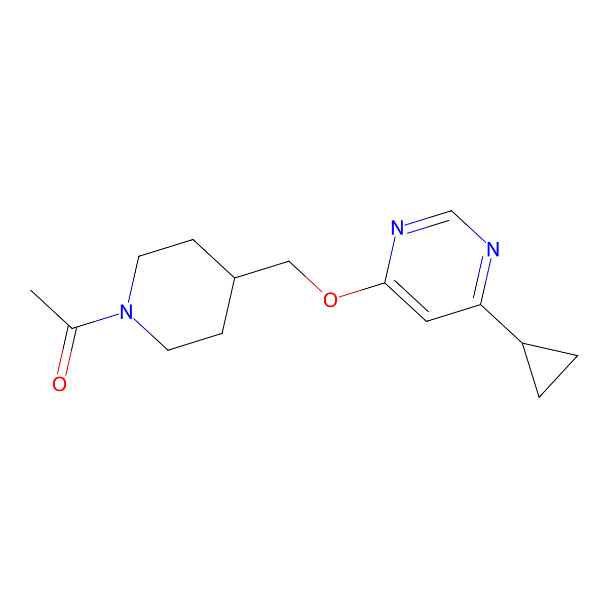 1-(4-{[(6-Cyclopropylpyrimidin-4-yl)oxy]methyl}piperidin-1-yl)ethan-1-one molecular structure, CAS 2309542-84-3