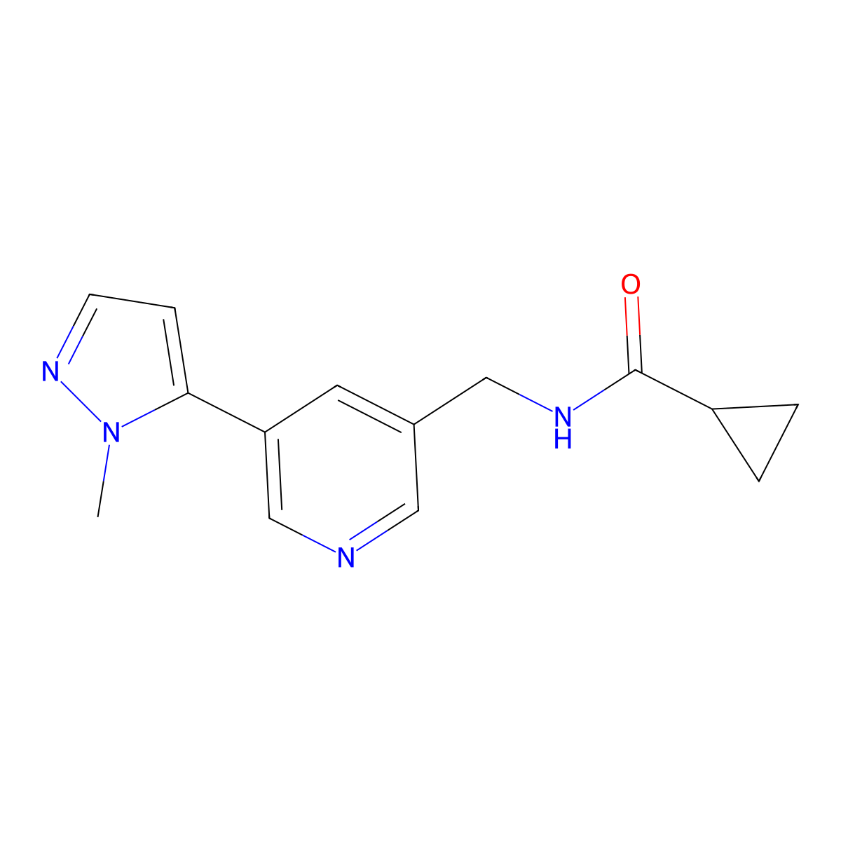 N-{[5-(1-methyl-1H-pyrazol-5-yl)pyridin-3-yl]methyl}cyclopropanecarboxamide molecular structure, CAS 2309542-89-8