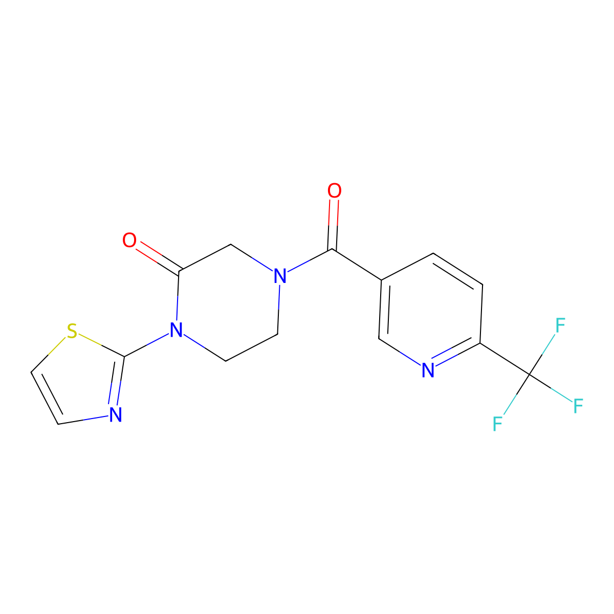 1-(1,3-Thiazol-2-yl)-4-[6-(trifluoromethyl)pyridine-3-carbonyl]piperazin-2-one molecular structure, CAS 2309550-84-1