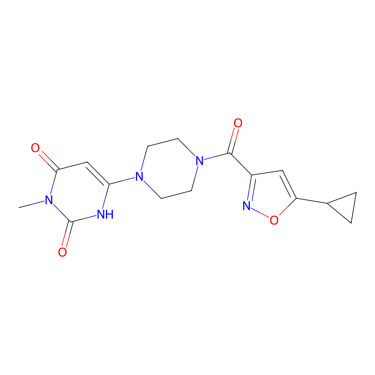 6-[4-(5-Cyclopropyl-1,2-oxazole-3-carbonyl)piperazin-1-yl]-3-methyl-1,2,3,4-tetrahydropyrimidine-2,4-dione molecular structure, CAS 2309551-02-6