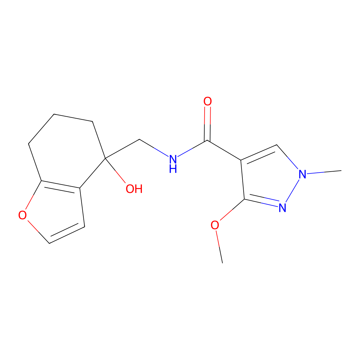 N-((4-hydroxy-4,5,6,7-tetrahydrobenzofuran-4-yl)methyl)-3-methoxy-1-methyl-1H-pyrazole-4-carboxamide molecular structure, CAS 2309551-37-7