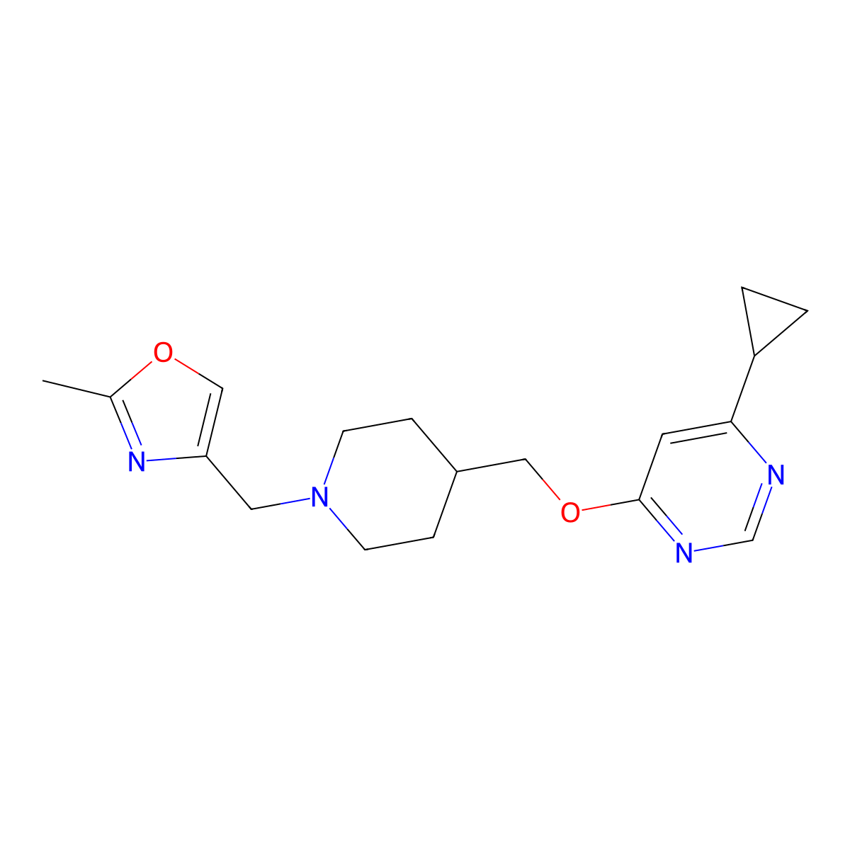 4-Cyclopropyl-6-({1-[(2-methyl-1,3-oxazol-4-yl)methyl]piperidin-4-yl}methoxy)pyrimidine molecular structure, CAS 2309551-49-1