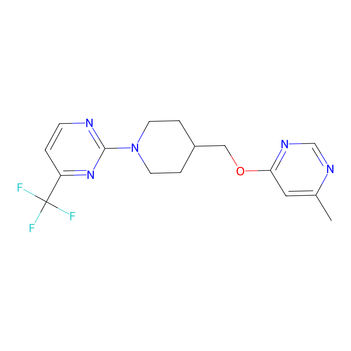 2-(4-{[(6-Methylpyrimidin-4-yl)oxy]methyl}piperidin-1-yl)-4-(trifluoromethyl)pyrimidine molecular structure, CAS 2309551-55-9