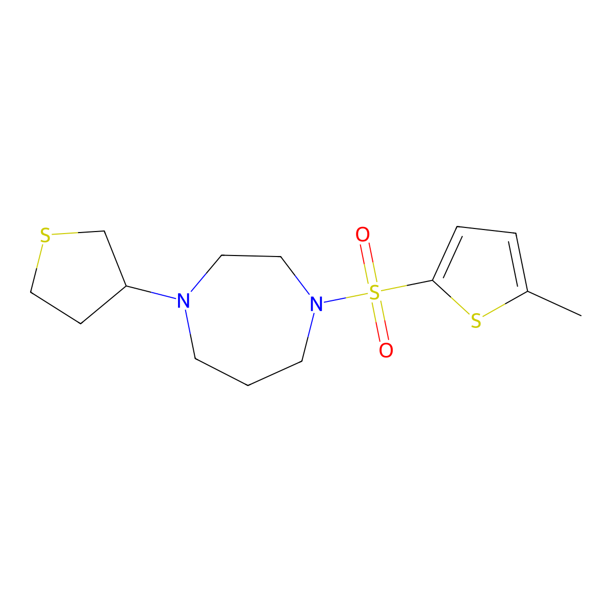 1-[(5-Methylthiophen-2-yl)sulfonyl]-4-(thiolan-3-yl)-1,4-diazepane molecular structure, CAS 2309551-76-4