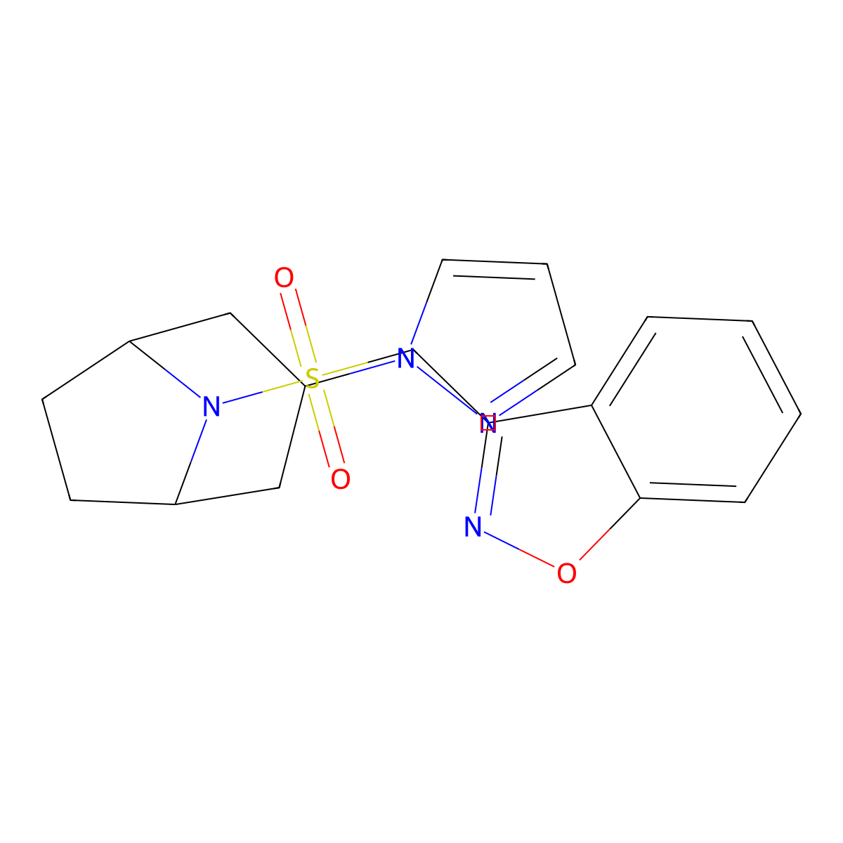 3-({[3-(1H-pyrazol-1-yl)-8-azabicyclo[3.2.1]octan-8-yl]sulfonyl}methyl)-1,2-benzoxazole molecular structure, CAS 2309551-77-5