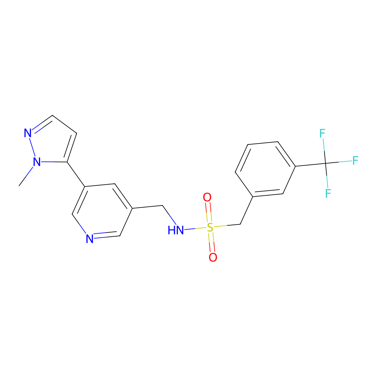 N-{[5-(1-methyl-1H-pyrazol-5-yl)pyridin-3-yl]methyl}-1-[3-(trifluoromethyl)phenyl]methanesulfonamide molecular structure, CAS 2309551-92-4