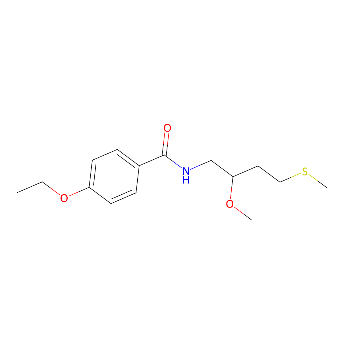 4-ethoxy-N-[2-methoxy-4-(methylsulfanyl)butyl]benzamide molecular structure, CAS 2309552-00-7