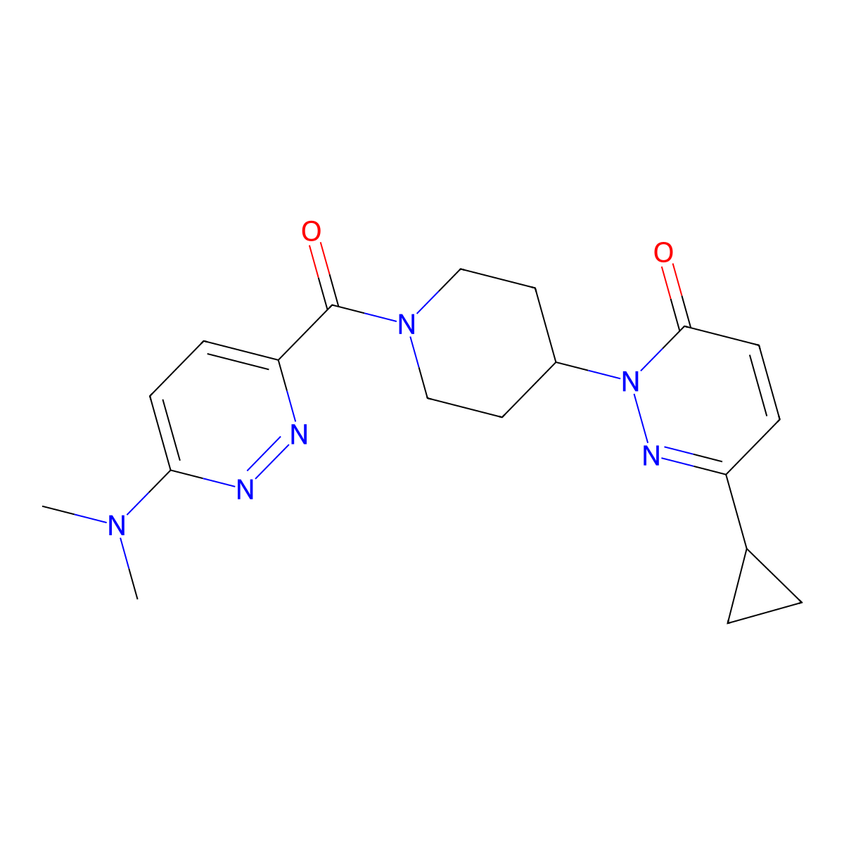 6-Cyclopropyl-2-{1-[6-(dimethylamino)pyridazine-3-carbonyl]piperidin-4-yl}-2,3-dihydropyridazin-3-one molecular structure, CAS 2309552-15-4