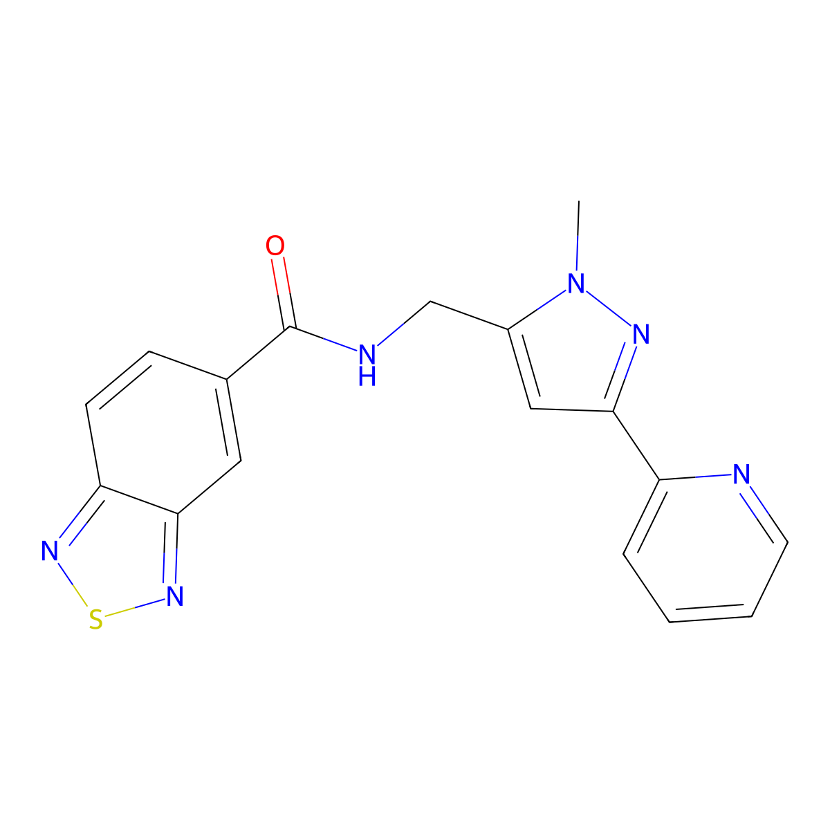 N-{[1-methyl-3-(pyridin-2-yl)-1H-pyrazol-5-yl]methyl}-2,1,3-benzothiadiazole-5-carboxamide molecular structure, CAS 2309552-19-8
