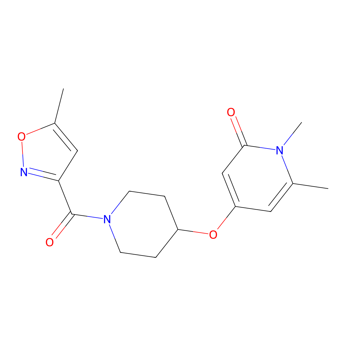 1,6-dimethyl-4-((1-(5-methylisoxazole-3-carbonyl)piperidin-4-yl)oxy)pyridin-2(1H)-one molecular structure, CAS 2309552-26-7