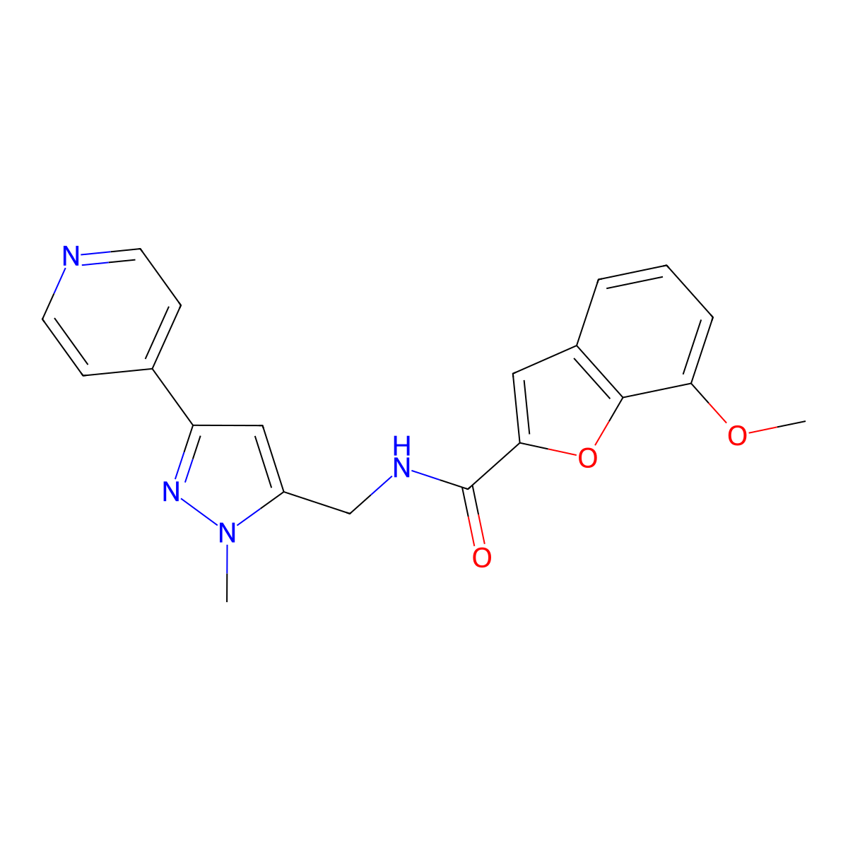 7-methoxy-N-{[1-methyl-3-(pyridin-4-yl)-1H-pyrazol-5-yl]methyl}-1-benzofuran-2-carboxamide molecular structure, CAS 2309552-75-6