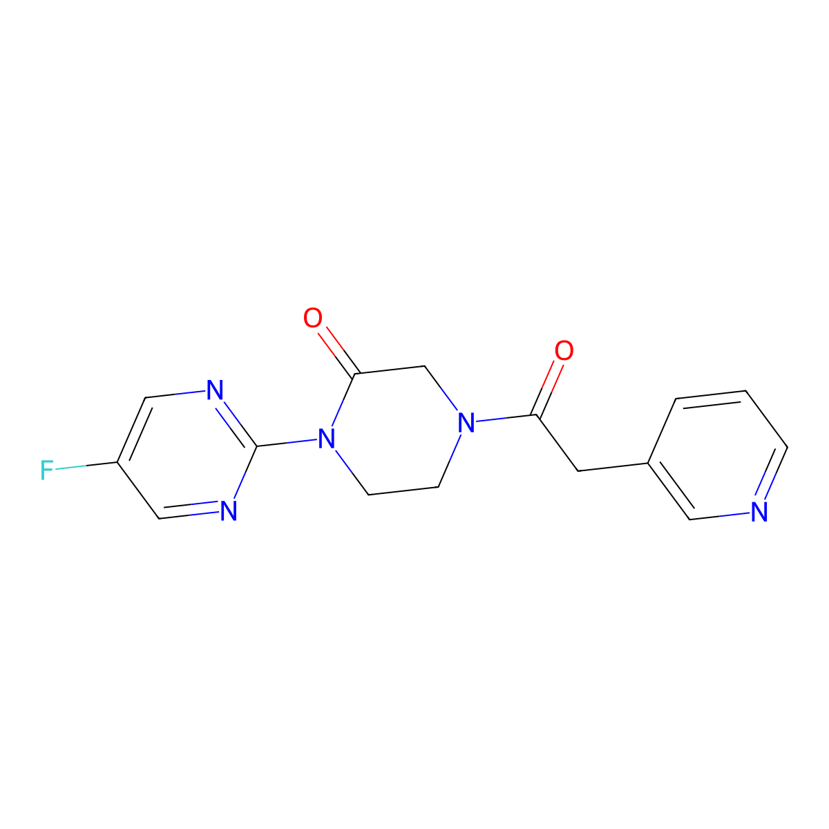 1-(5-Fluoropyrimidin-2-yl)-4-[2-(pyridin-3-yl)acetyl]piperazin-2-one molecular structure, CAS 2309552-81-4