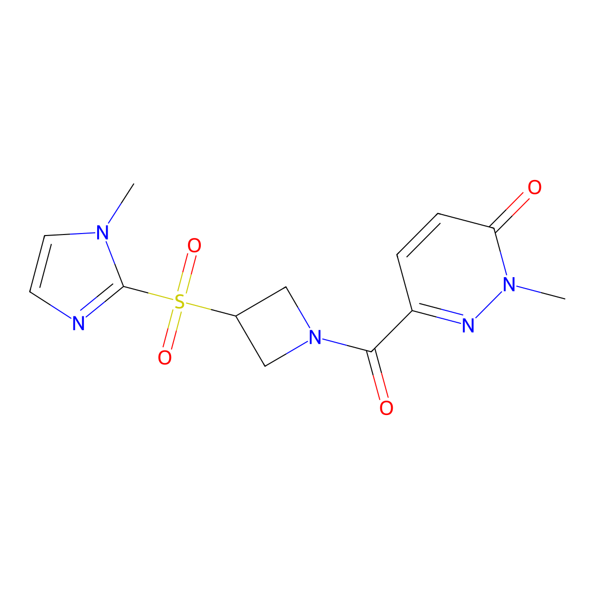 2-methyl-6-(3-((1-methyl-1H-imidazol-2-yl)sulfonyl)azetidine-1-carbonyl)pyridazin-3(2H)-one molecular structure, CAS 2309552-97-2