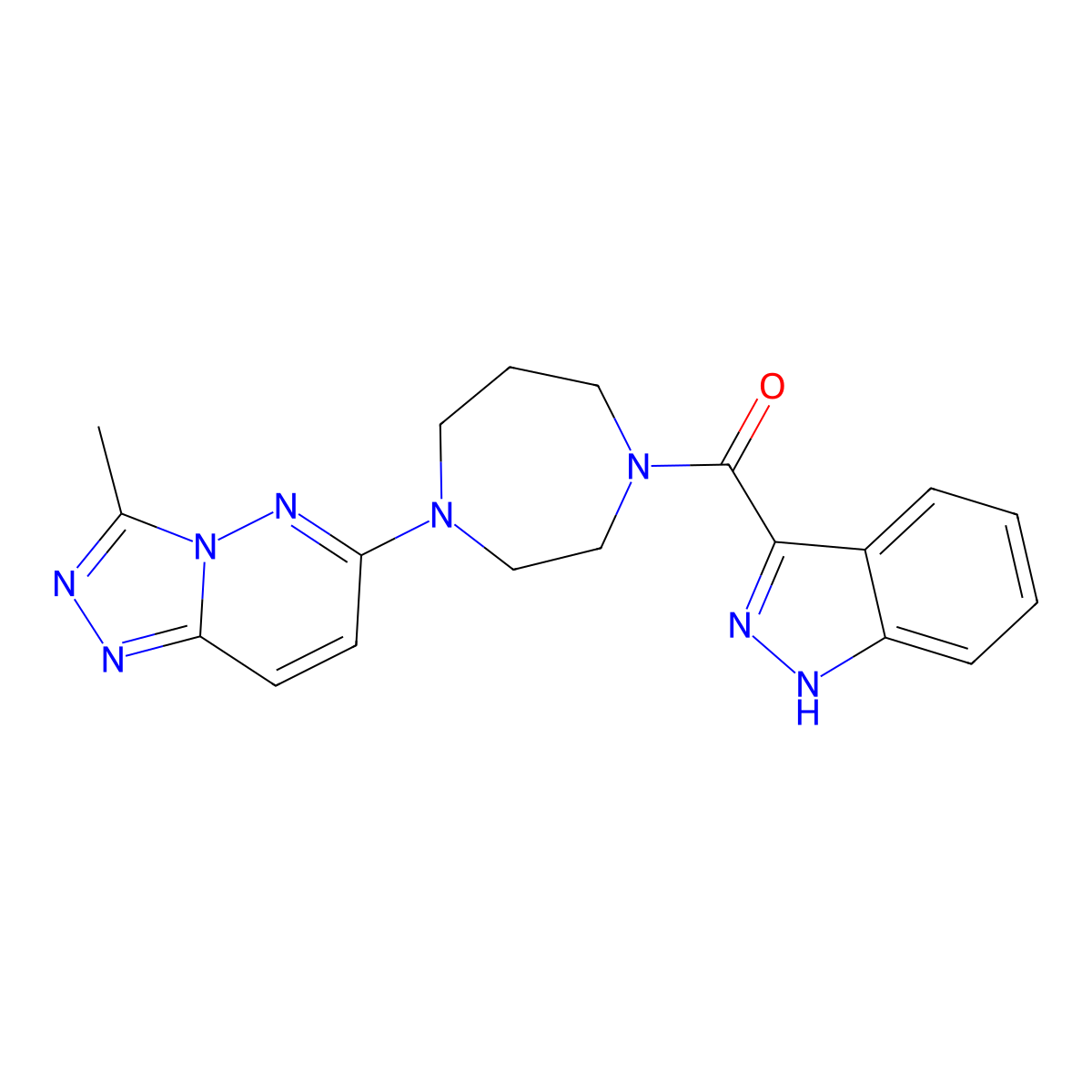 3-(4-{3-methyl-[1,2,4]triazolo[4,3-b]pyridazin-6-yl}-1,4-diazepane-1-carbonyl)-1H-indazole molecular structure, CAS 2309553-09-9