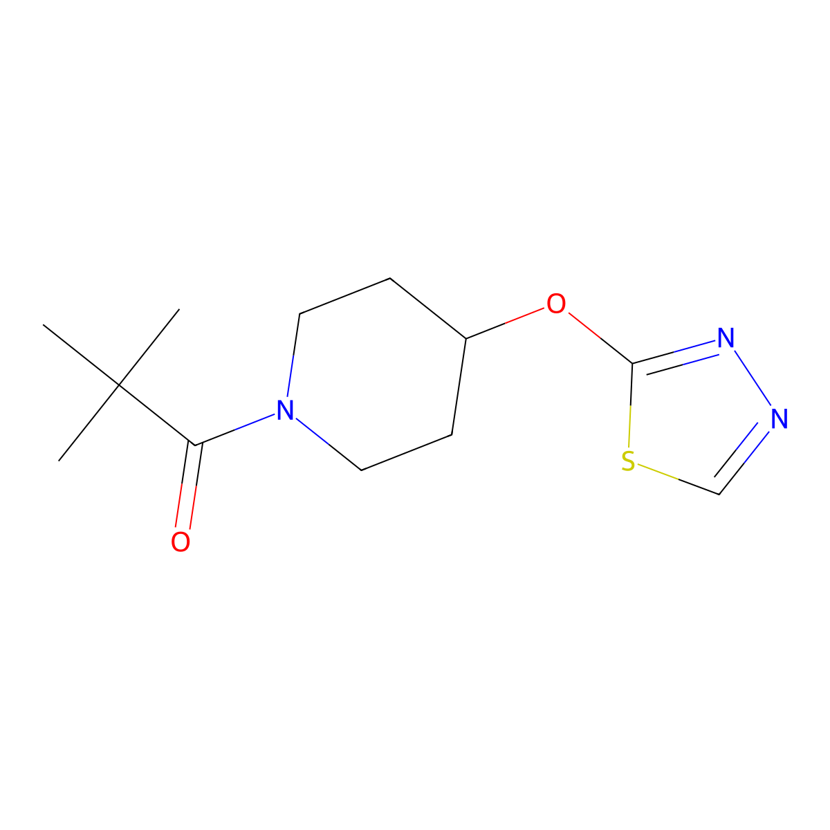 2,2-Dimethyl-1-[4-(1,3,4-thiadiazol-2-yloxy)piperidin-1-yl]propan-1-one molecular structure, CAS 2309553-23-7