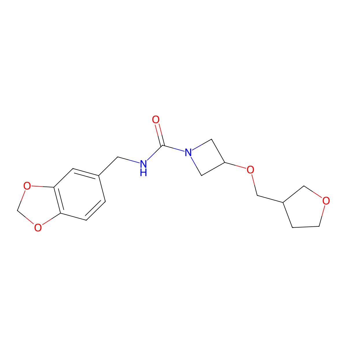 N-(benzo[d][1,3]dioxol-5-ylmethyl)-3-((tetrahydrofuran-3-yl)methoxy)azetidine-1-carboxamide molecular structure, CAS 2309553-26-0