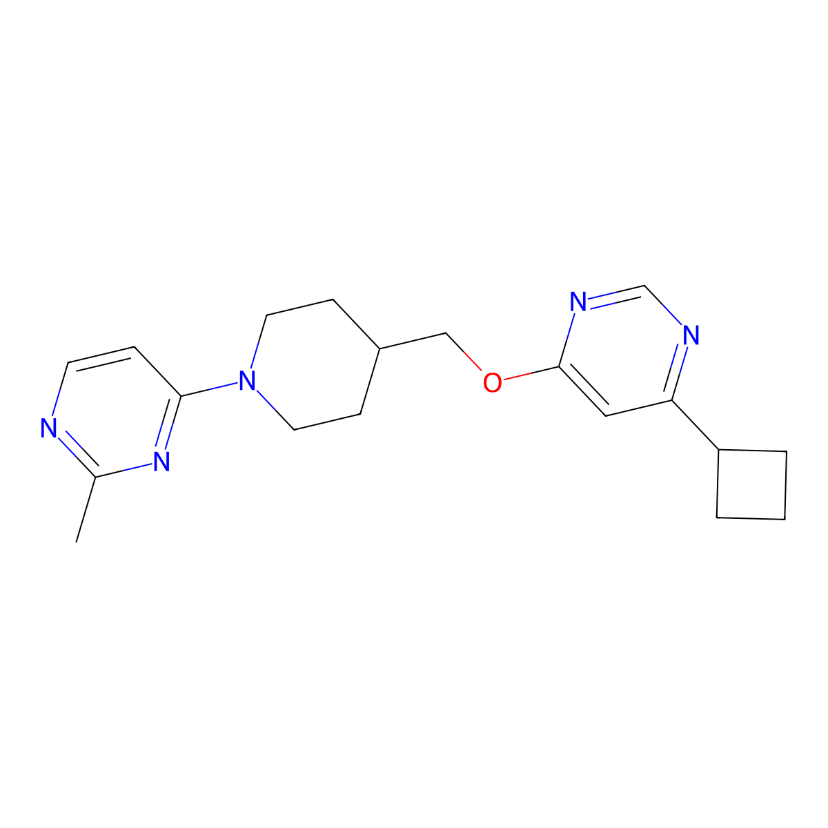 4-(4-{[(6-Cyclobutylpyrimidin-4-yl)oxy]methyl}piperidin-1-yl)-2-methylpyrimidine molecular structure, CAS 2309553-31-7