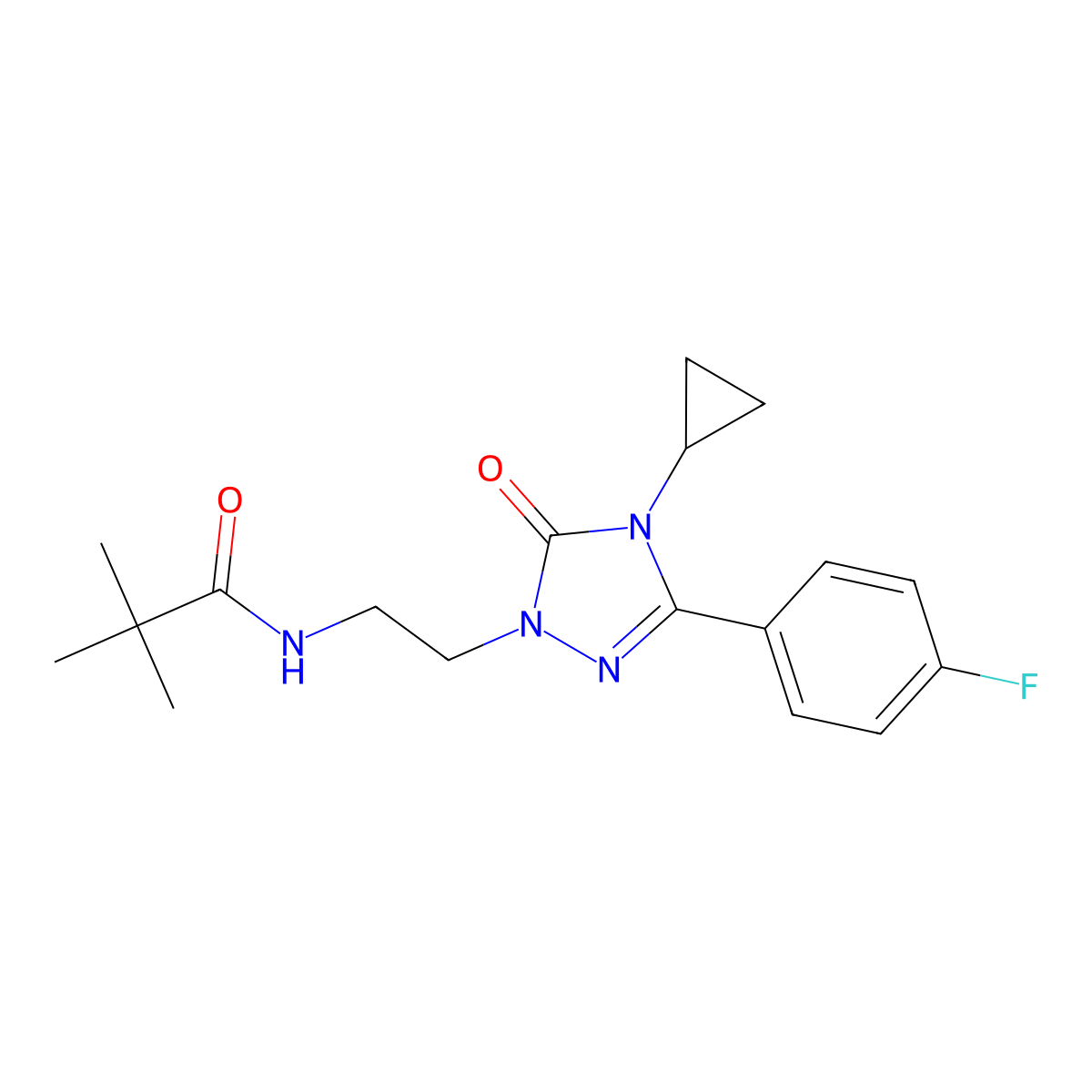 N-(2-(4-cyclopropyl-3-(4-fluorophenyl)-5-oxo-4,5-dihydro-1H-1,2,4-triazol-1-yl)ethyl)pivalamide molecular structure, CAS 2309553-36-2