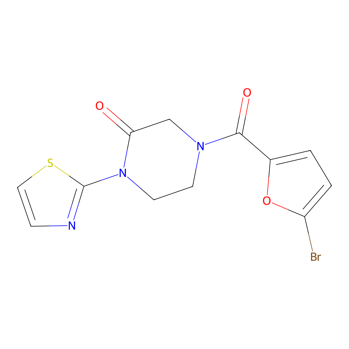 4-(5-Bromofuran-2-carbonyl)-1-(1,3-thiazol-2-yl)piperazin-2-one molecular structure, CAS 2309553-50-0