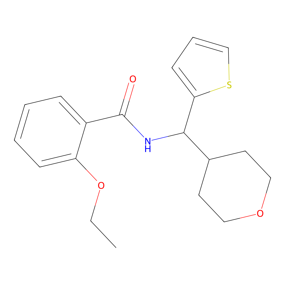 2-ethoxy-N-[(oxan-4-yl)(thiophen-2-yl)methyl]benzamide molecular structure, CAS 2309553-83-9