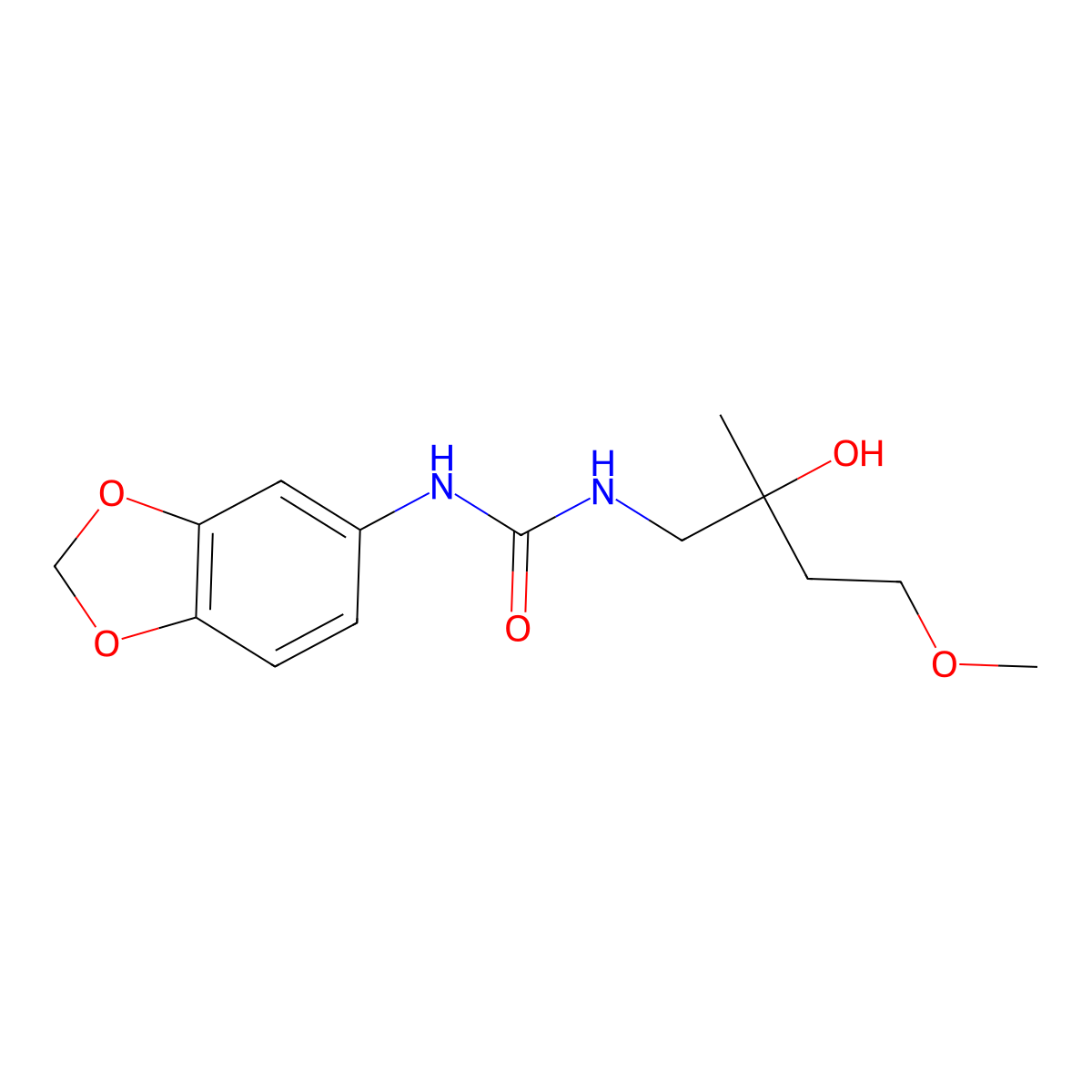 1-(Benzo[d][1,3]dioxol-5-yl)-3-(2-hydroxy-4-methoxy-2-methylbutyl)urea molecular structure, CAS 2309553-88-4