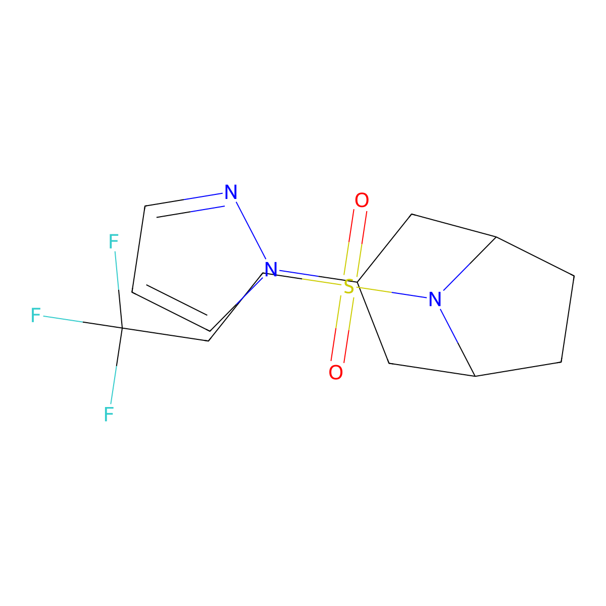 3-(1H-pyrazol-1-yl)-8-(3,3,3-trifluoropropanesulfonyl)-8-azabicyclo[3.2.1]octane molecular structure, CAS 2309553-94-2