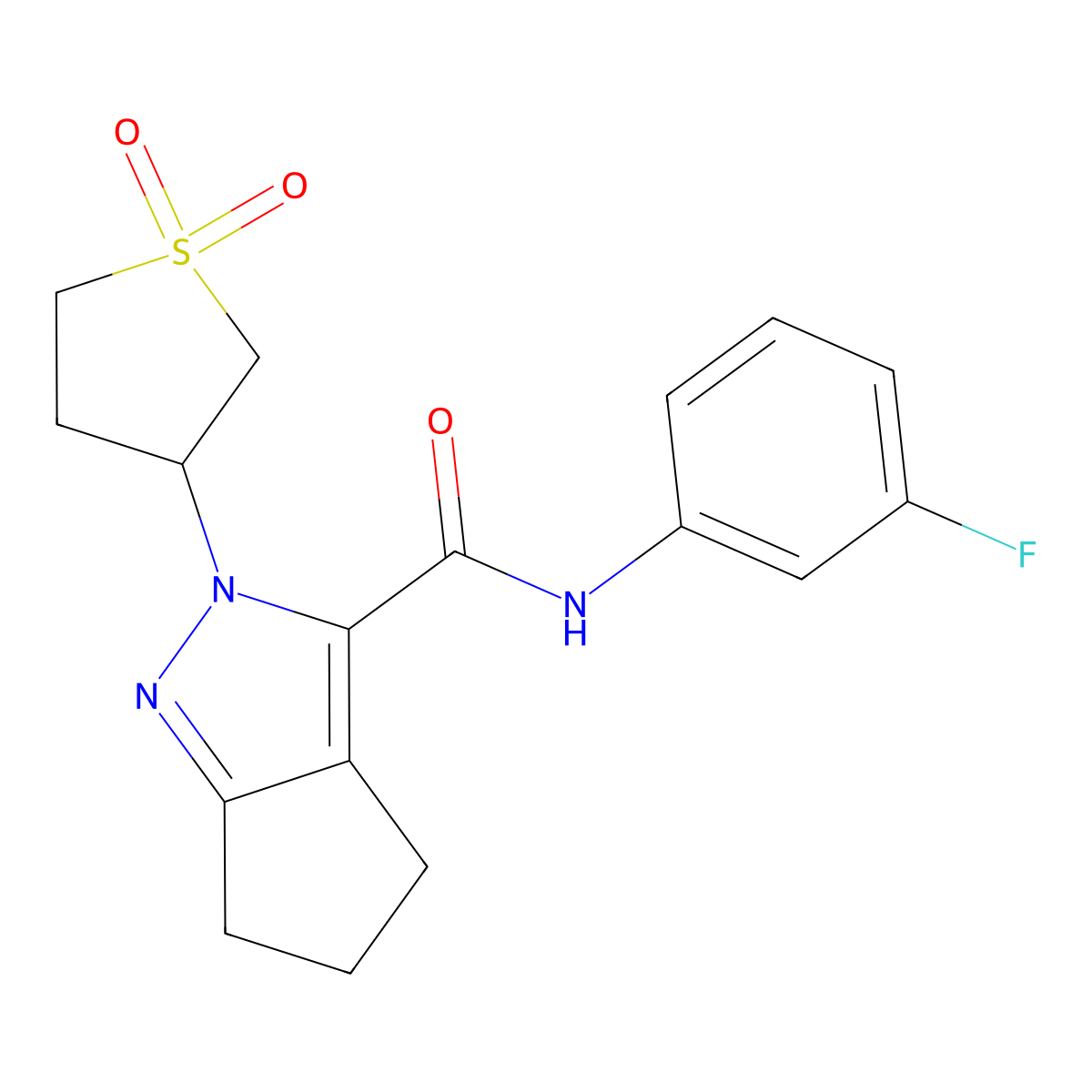2-(1,1-dioxidotetrahydrothiophen-3-yl)-N-(3-fluorophenyl)-2,4,5,6-tetrahydrocyclopenta[c]pyrazole-3-carboxamide molecular structure, CAS 2309554-07-0