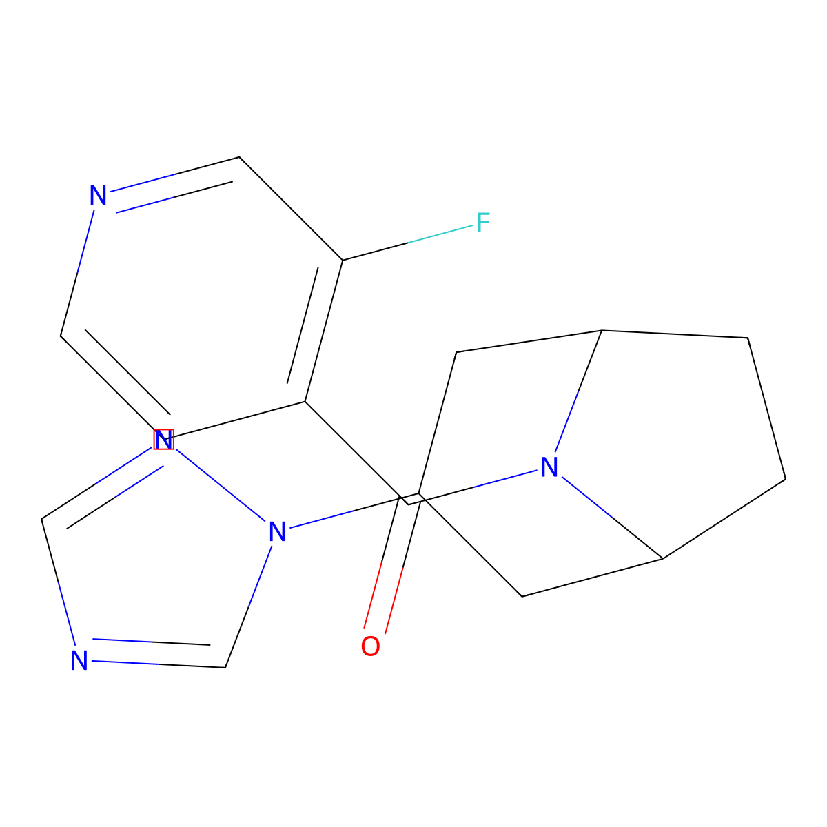 8-(3-fluoropyridine-4-carbonyl)-3-(1H-1,2,4-triazol-1-yl)-8-azabicyclo[3.2.1]octane molecular structure, CAS 2309554-08-1