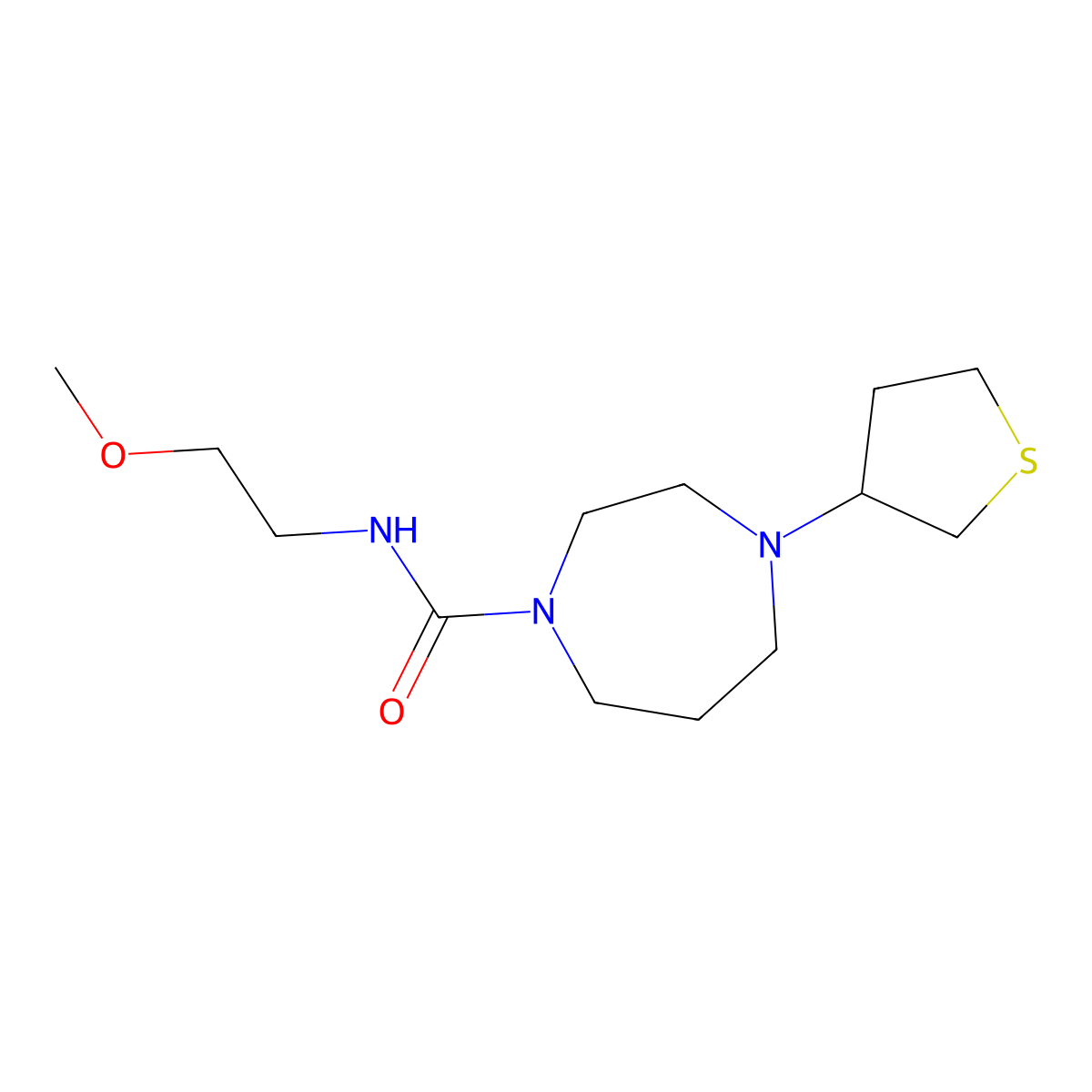 N-(2-methoxyethyl)-4-(thiolan-3-yl)-1,4-diazepane-1-carboxamide molecular structure, CAS 2309554-29-6