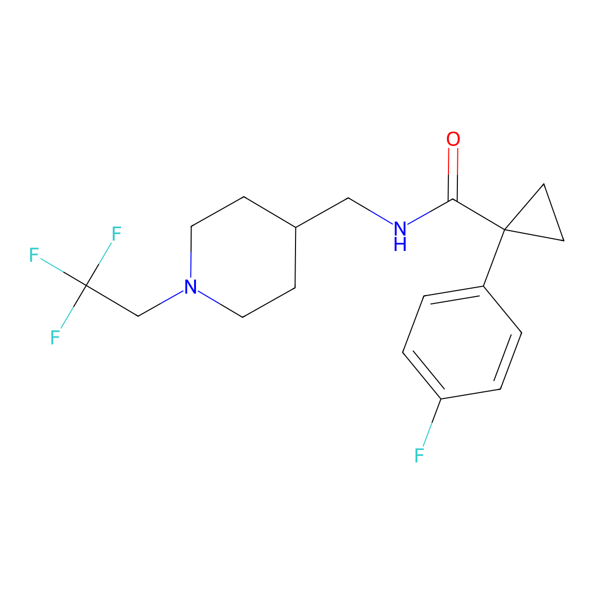 1-(4-fluorophenyl)-N-{[1-(2,2,2-trifluoroethyl)piperidin-4-yl]methyl}cyclopropane-1-carboxamide molecular structure, CAS 2309554-57-0