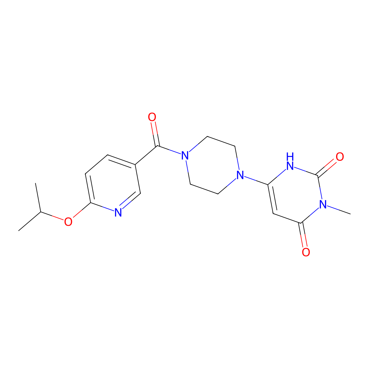 6-(4-(6-isopropoxynicotinoyl)piperazin-1-yl)-3-methylpyrimidine-2,4(1H,3H)-dione molecular structure, CAS 2309554-66-1