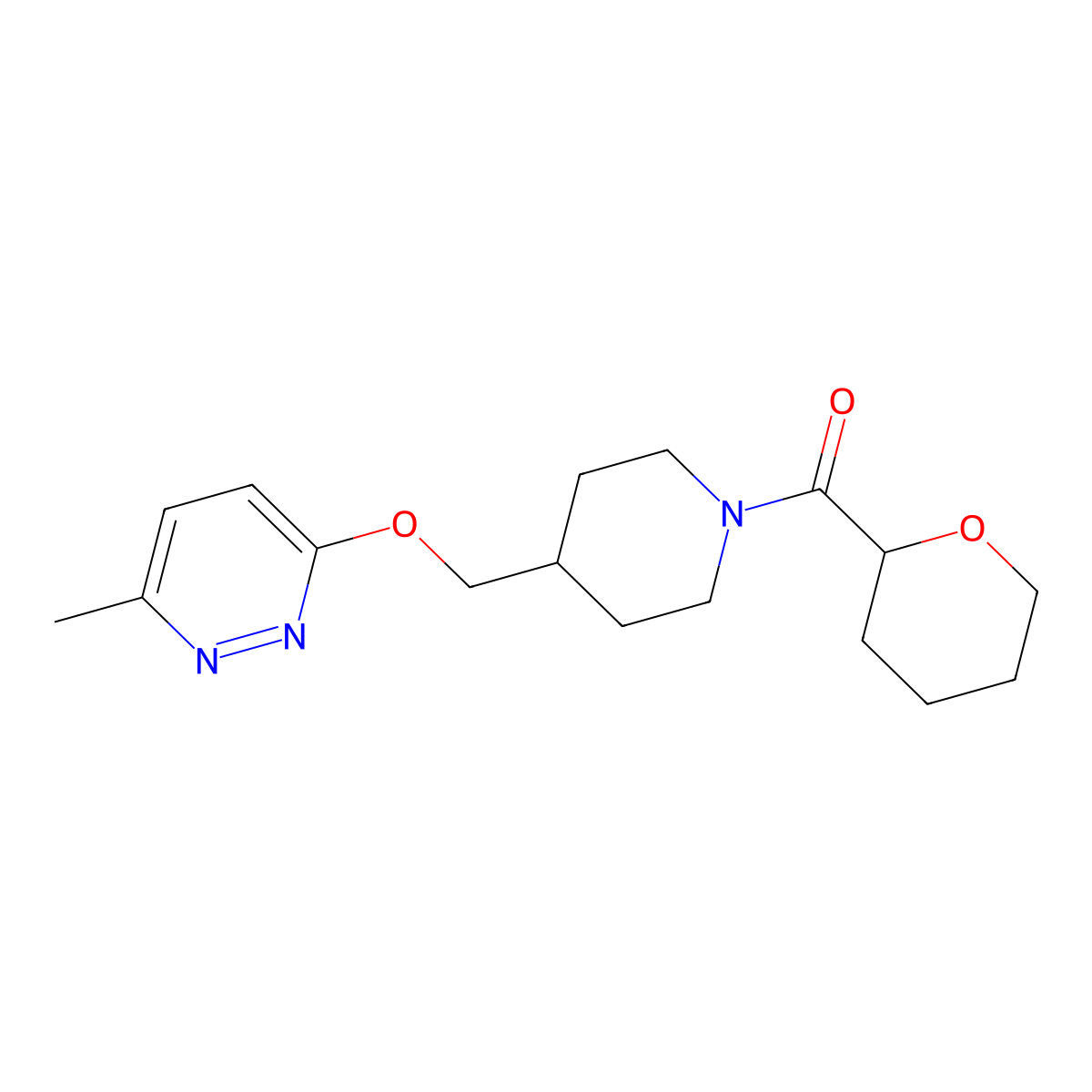 3-Methyl-6-{[1-(oxane-2-carbonyl)piperidin-4-yl]methoxy}pyridazine molecular structure, CAS 2309554-71-8