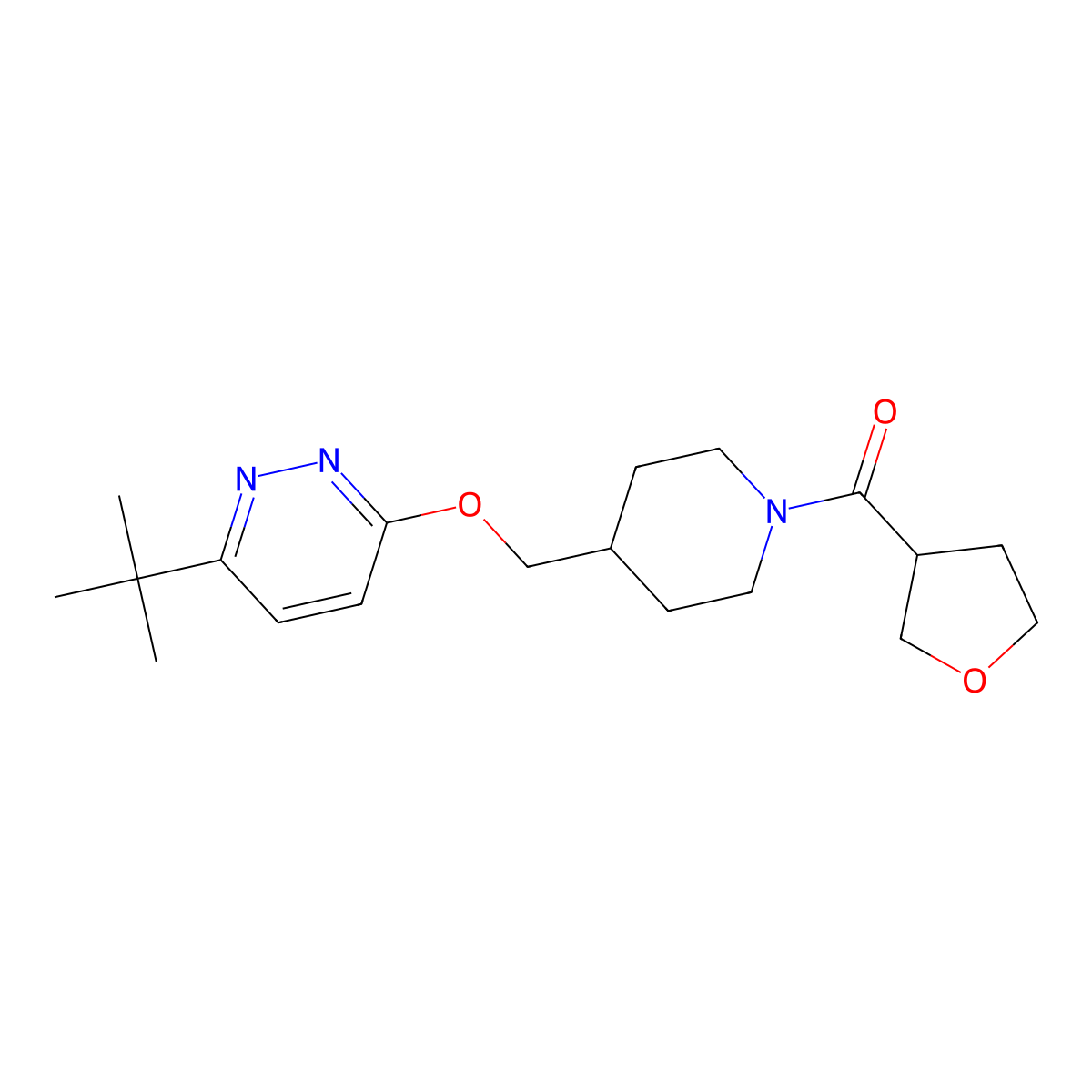 3-Tert-butyl-6-{[1-(oxolane-3-carbonyl)piperidin-4-yl]methoxy}pyridazine molecular structure, CAS 2309554-78-5