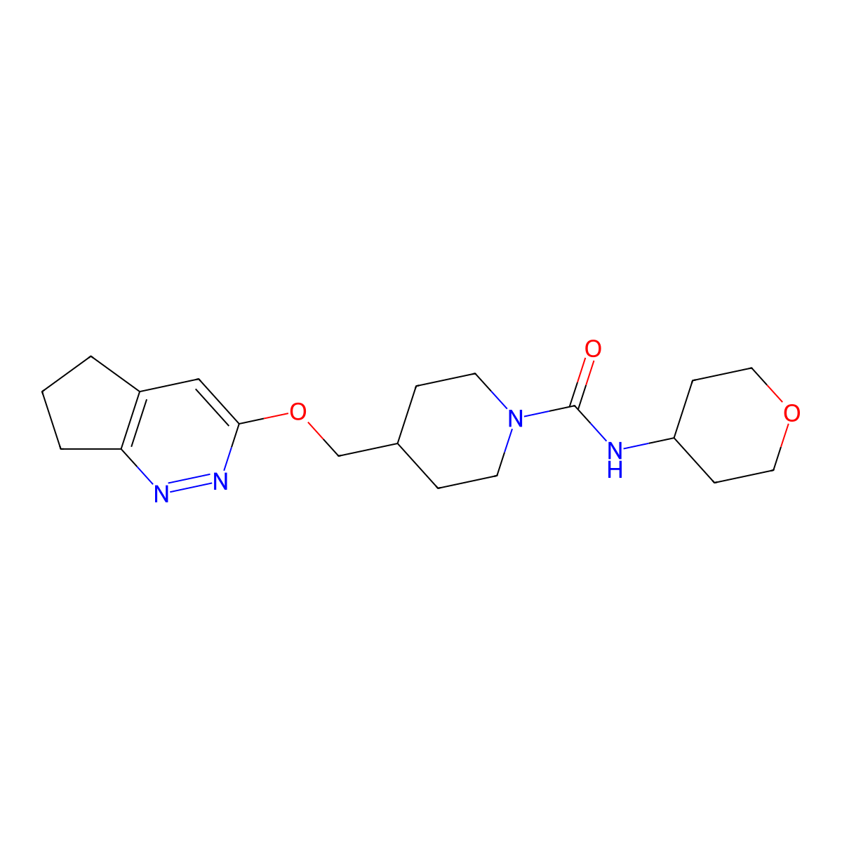 4-({5H,6H,7H-cyclopenta[c]pyridazin-3-yloxy}methyl)-N-(oxan-4-yl)piperidine-1-carboxamide molecular structure, CAS 2309555-00-6