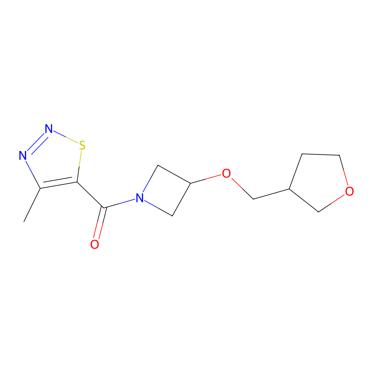 4-Methyl-5-{3-[(oxolan-3-yl)methoxy]azetidine-1-carbonyl}-1,2,3-thiadiazole molecular structure, CAS 2309555-10-8