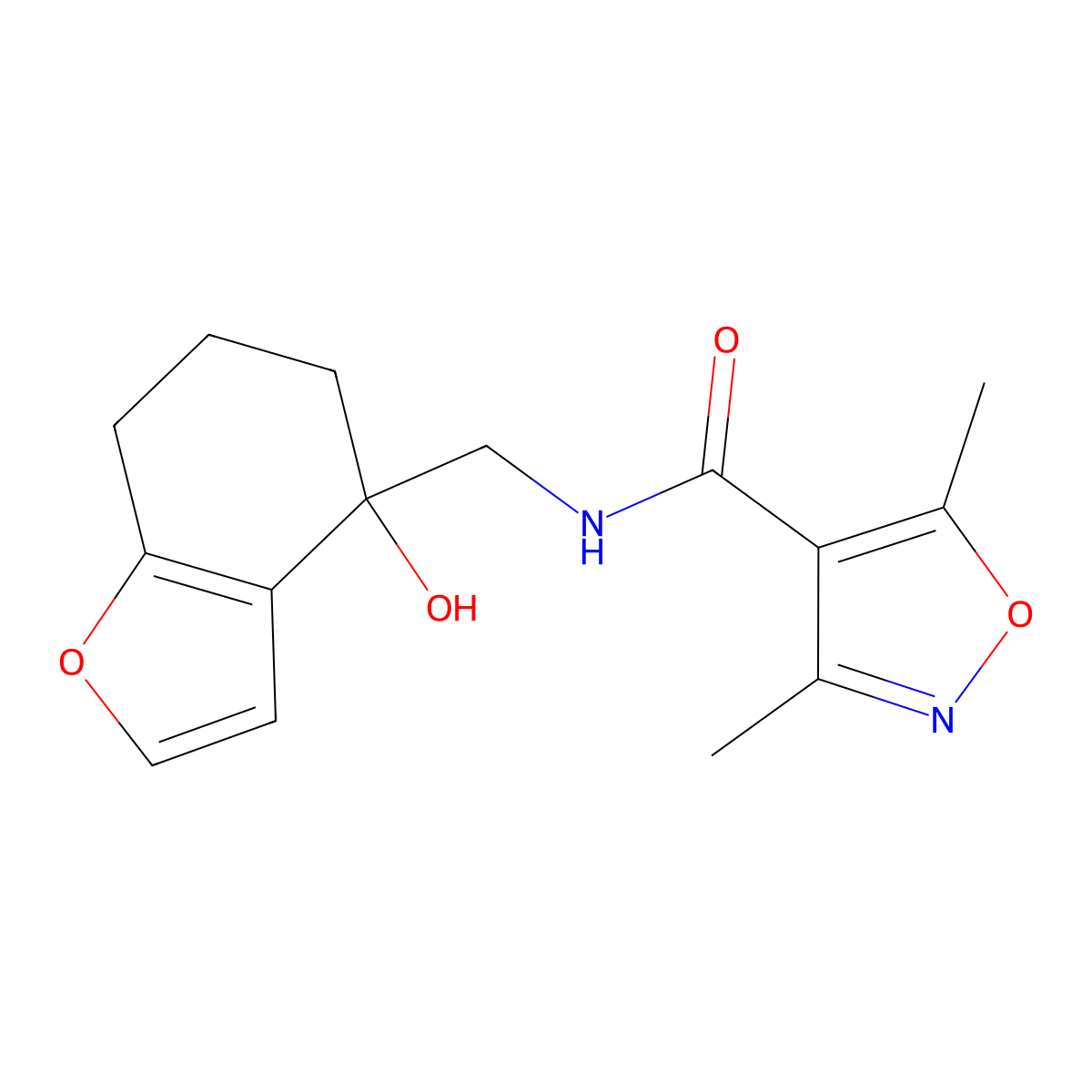 N-[(4-hydroxy-4,5,6,7-tetrahydro-1-benzofuran-4-yl)methyl]-3,5-dimethyl-1,2-oxazole-4-carboxamide molecular structure, CAS 2309555-16-4